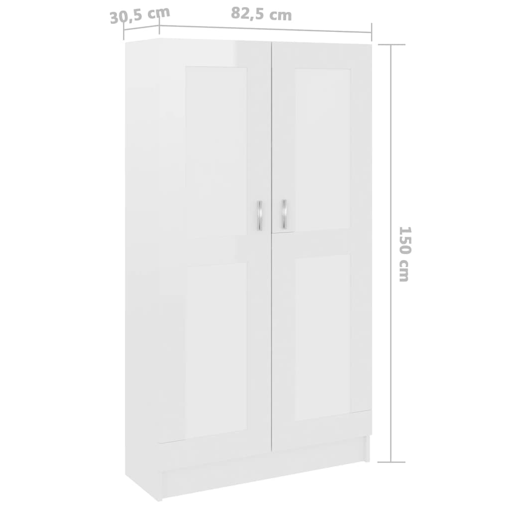 raamaturiiul kõrgläikega valge 82,5x30,5x150 cm tehispuit