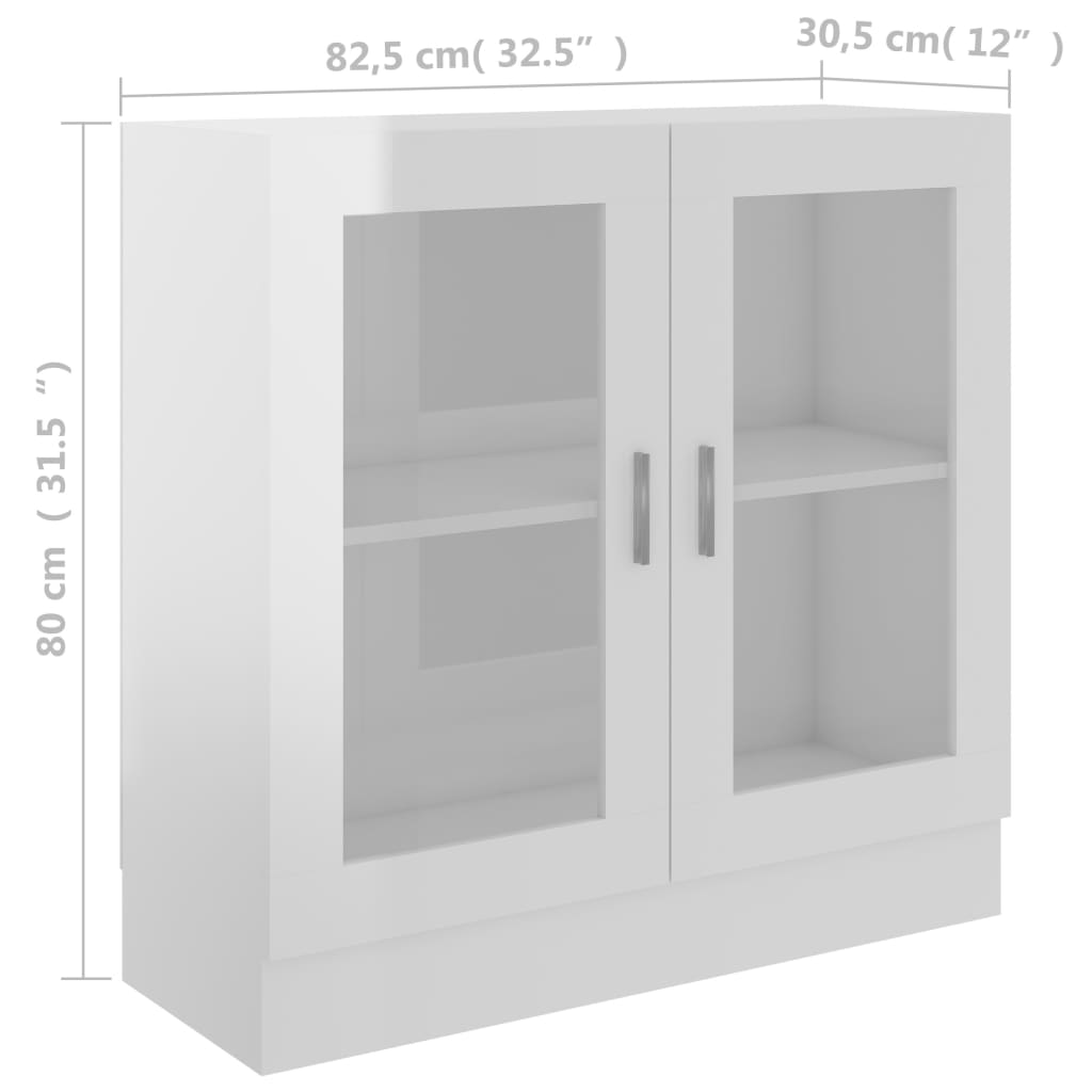 vitriinkapp kõrgläikega valge 82,5x30,5x80 cm tehispuit