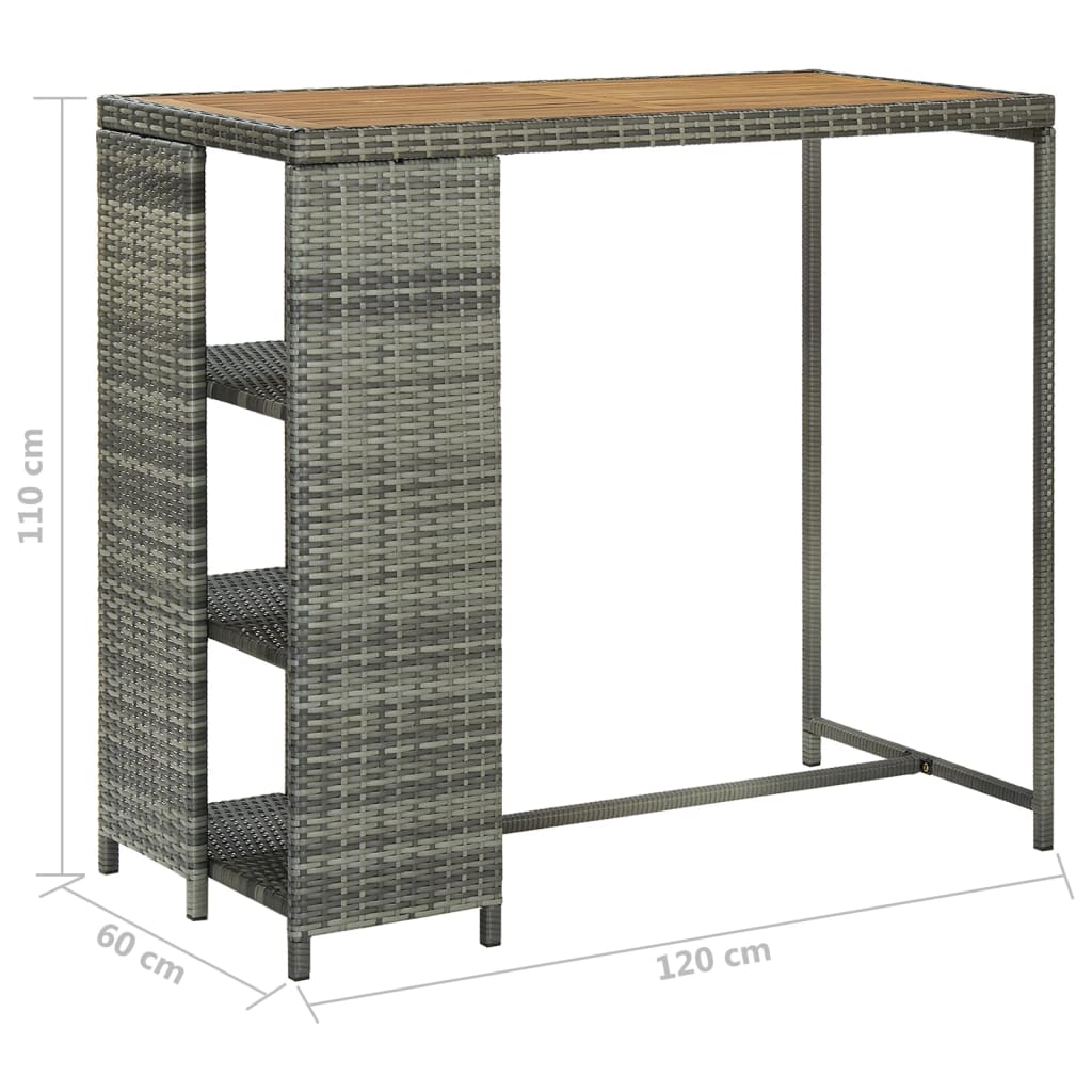 Барный стол с полкой для хранения вещей, серый, 120x60x110 см, полираттан