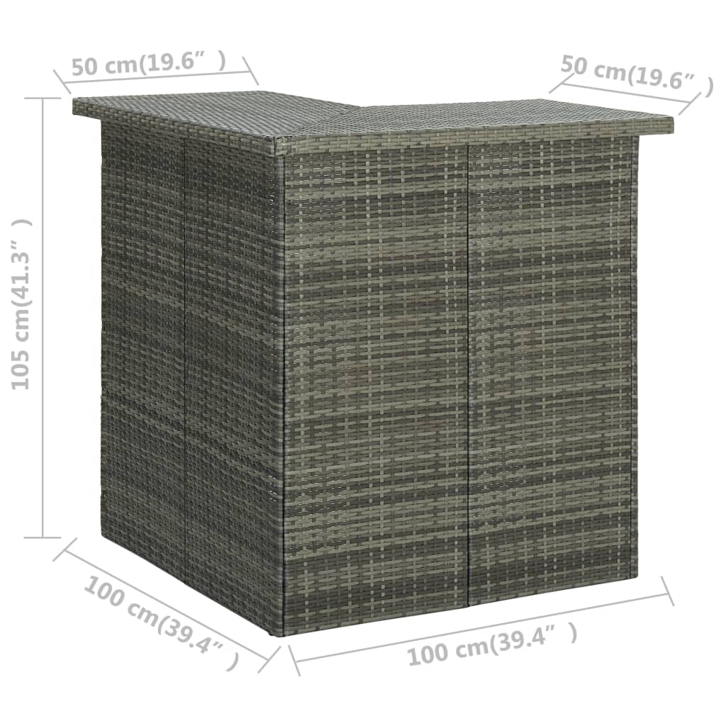 Угловой барный стол, серый, 100 x 50 x 105 см, полираттан