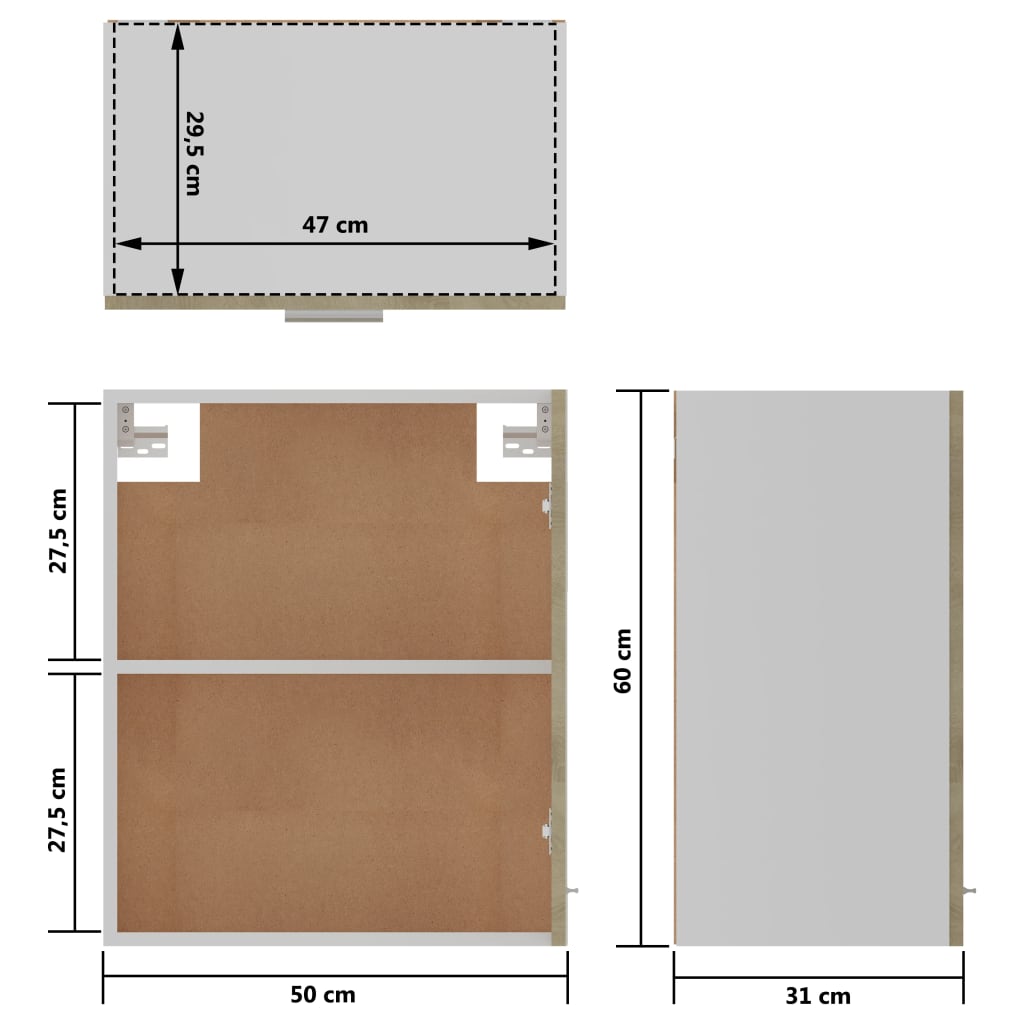 seinakapid 2 tk, Lyon, Sonoma tamm, 50x31x60 cm, tehispuit