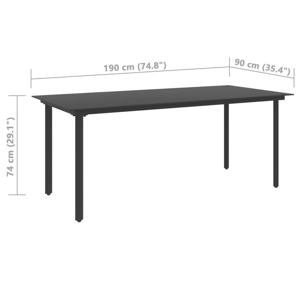 aialaud, must, 190 x 90 x 74 cm, teras ja klaas