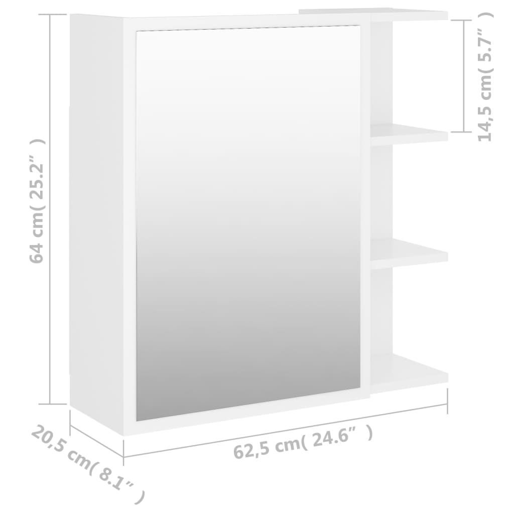 зеркало для ванной комнаты, шкафчик белый 62,5x20,5x64 см, искусственное дерево