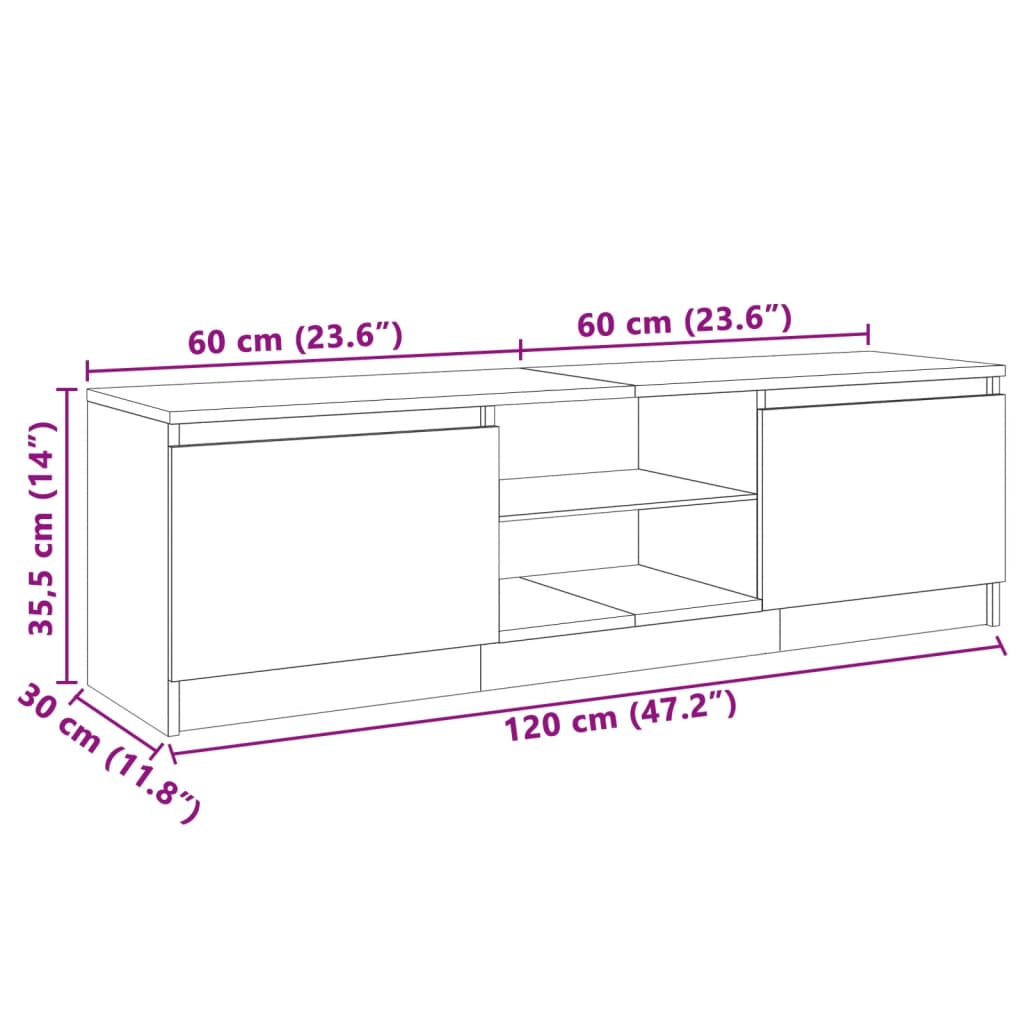 telerialus LED-tuledega, must, 120 x 30 x 35,5 cm