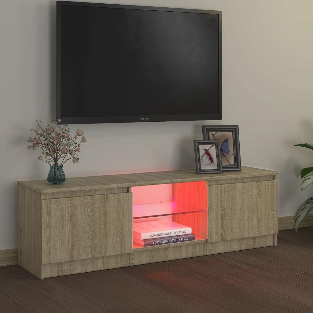 telerialus LED-tuledega, sonoma tamm, 120 x 30 x 35,5 cm