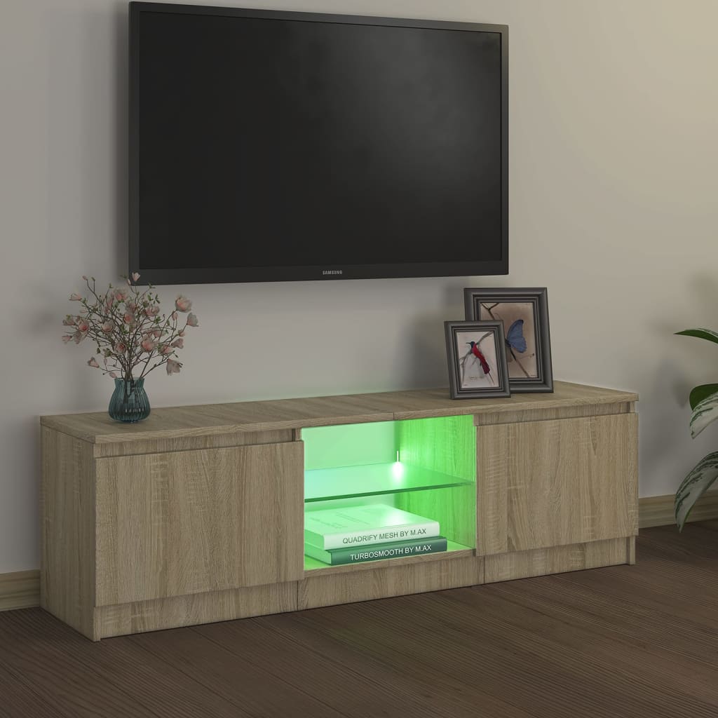 telerialus LED-tuledega, sonoma tamm, 120 x 30 x 35,5 cm