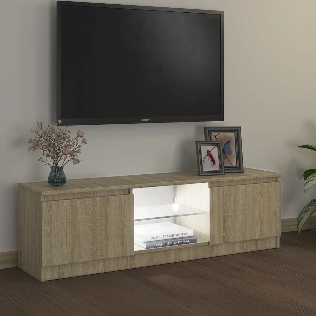 telerialus LED-tuledega, sonoma tamm, 120 x 30 x 35,5 cm