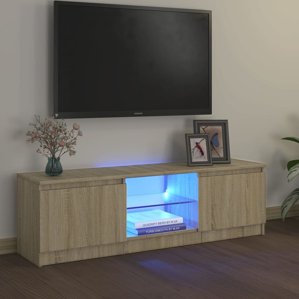 telerialus LED-tuledega, sonoma tamm, 120 x 30 x 35,5 cm