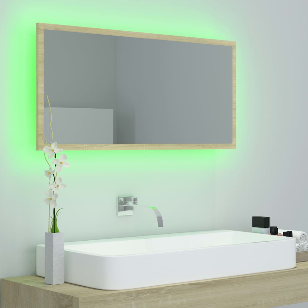 LED vannitoa peeglikapp, Sonoma tamm, 90x8,5x37 cm, akrüül