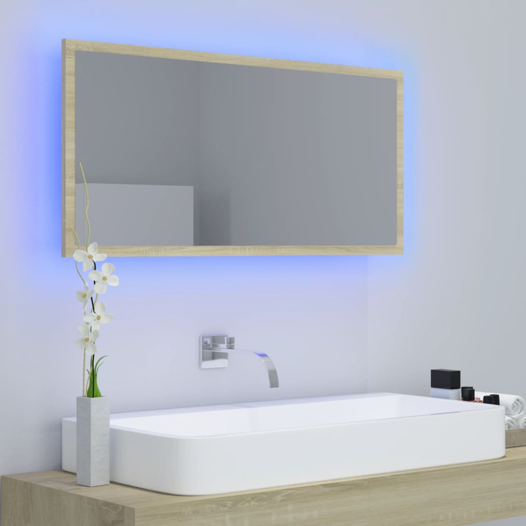 LED vannitoa peeglikapp, Sonoma tamm, 90x8,5x37 cm, akrüül