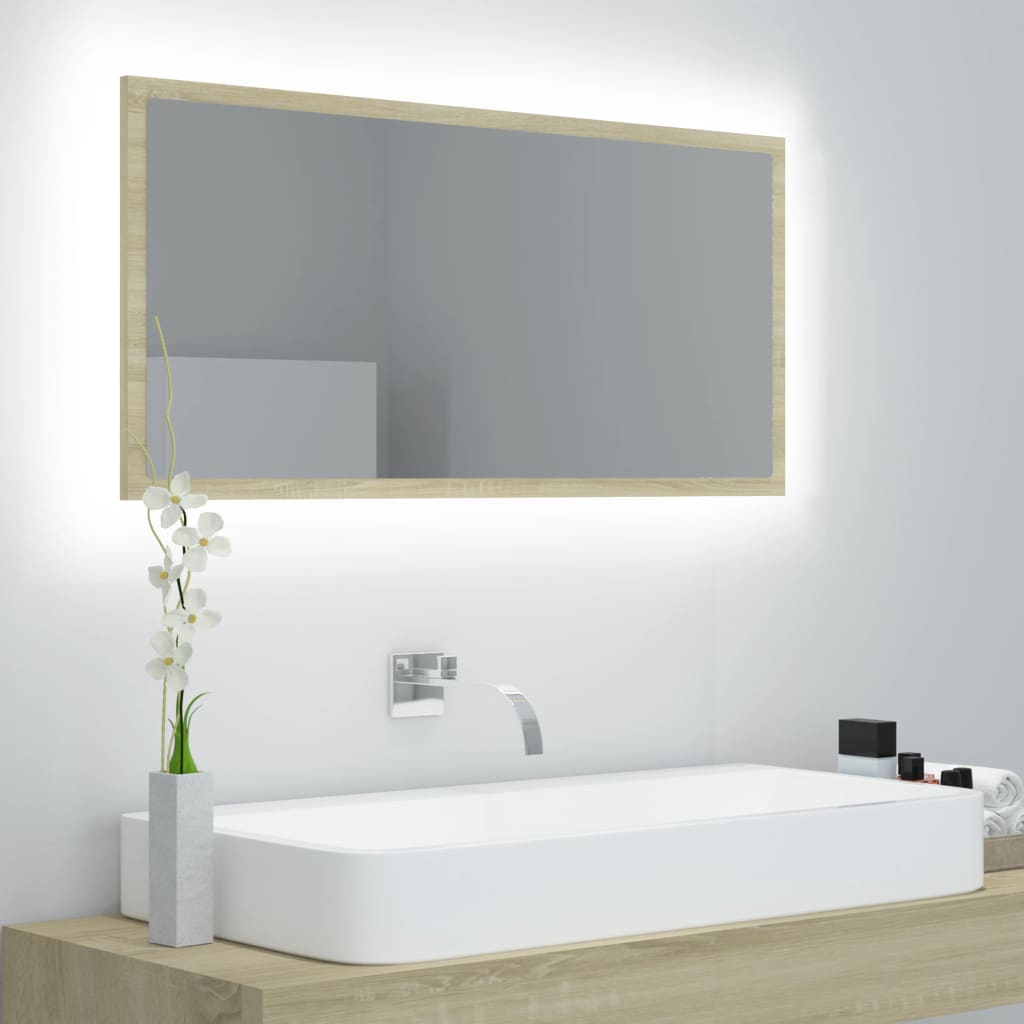 LED vannitoa peeglikapp, Sonoma tamm, 90x8,5x37 cm, akrüül