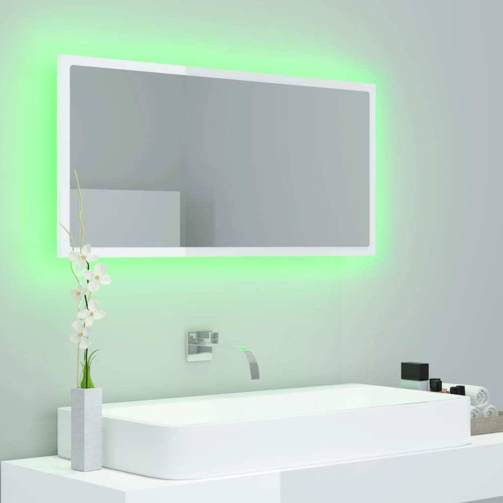 LED vannitoa peeglikapp, kõrgläikega valge, 90x8,5x37cm, akrüül