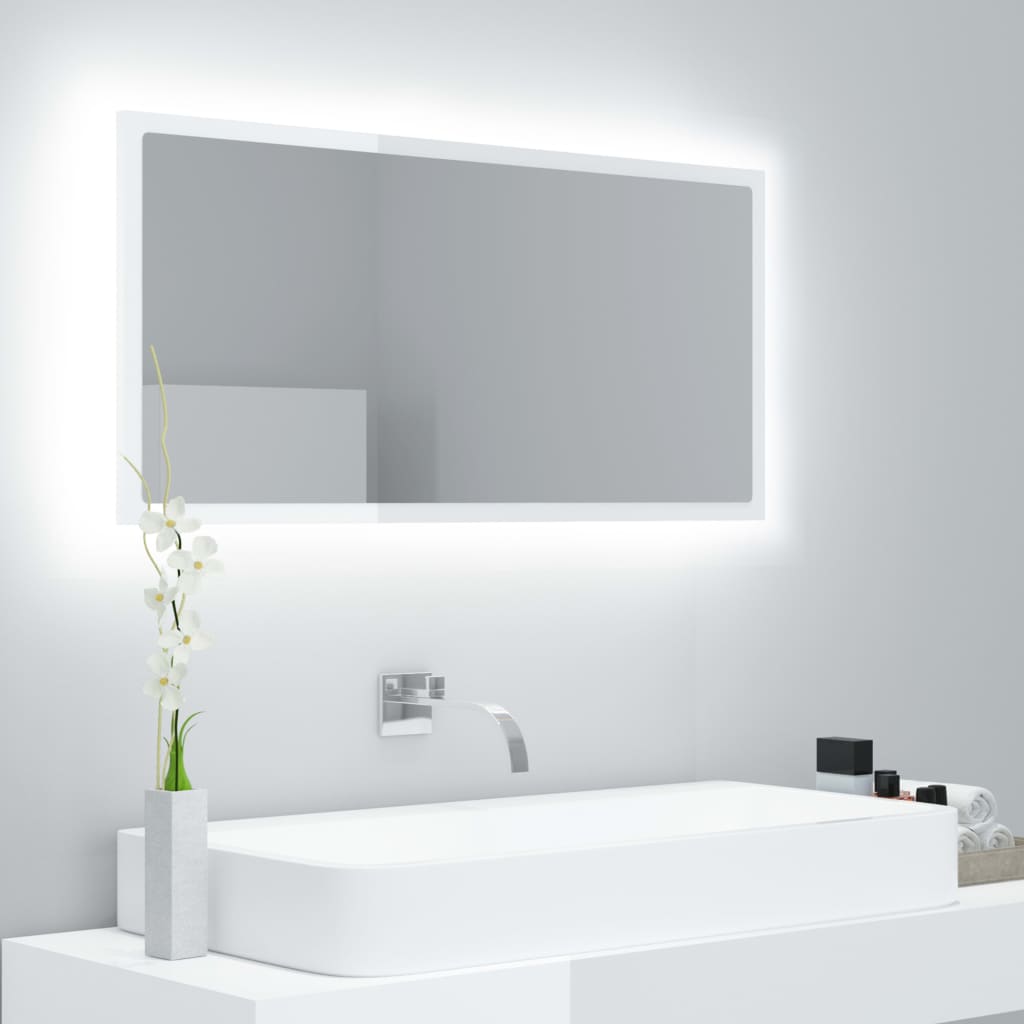 LED vannitoa peeglikapp, kõrgläikega valge, 90x8,5x37cm, akrüül