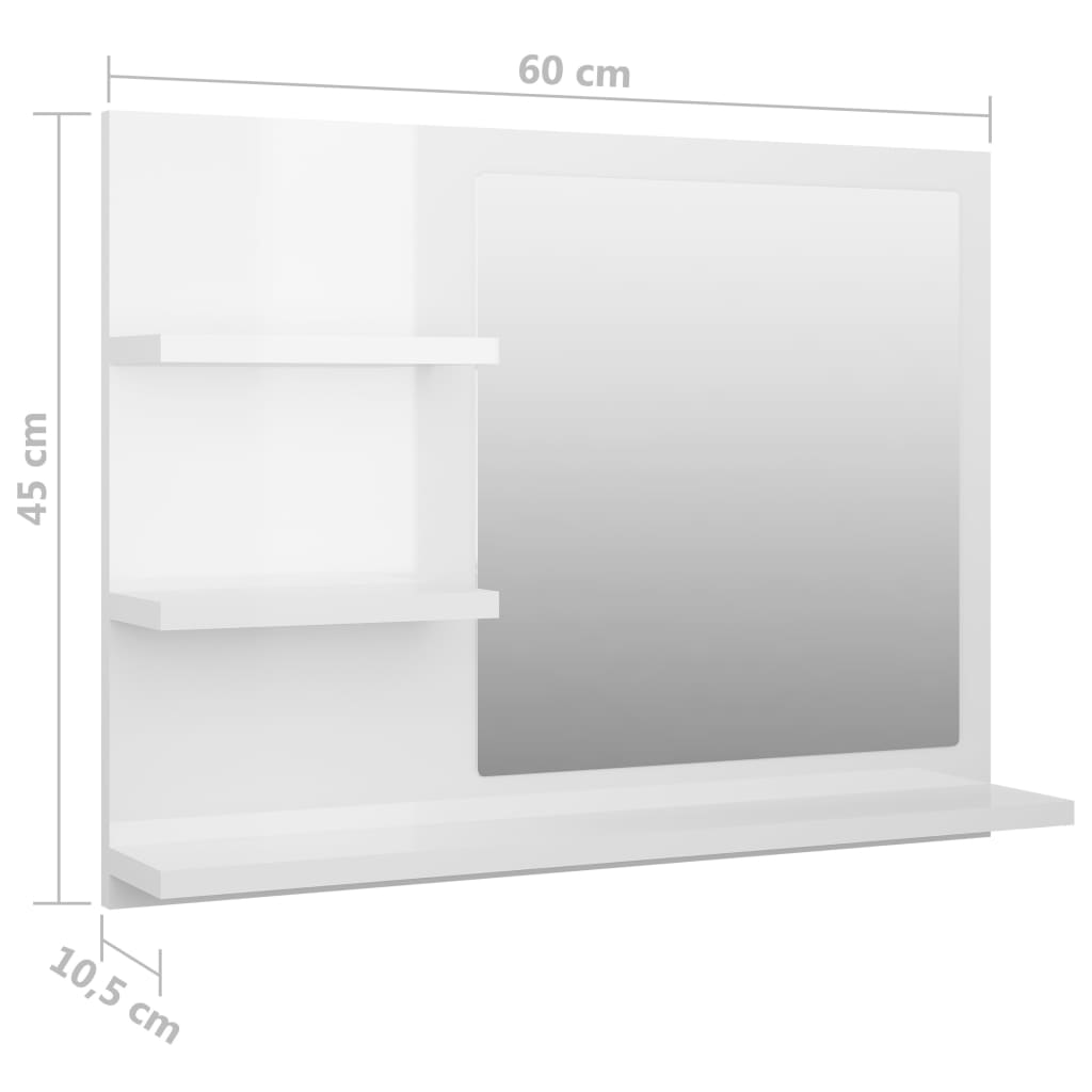 Зеркальный шкафчик для ванной комнаты, глянцевый белый 60x10,5x45 см, искусственное дерево