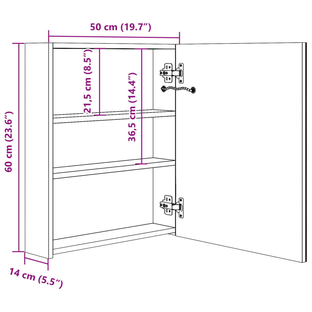 LED vannitoa peegelkapp, betoonhall, 50 x 14 x 60 cm