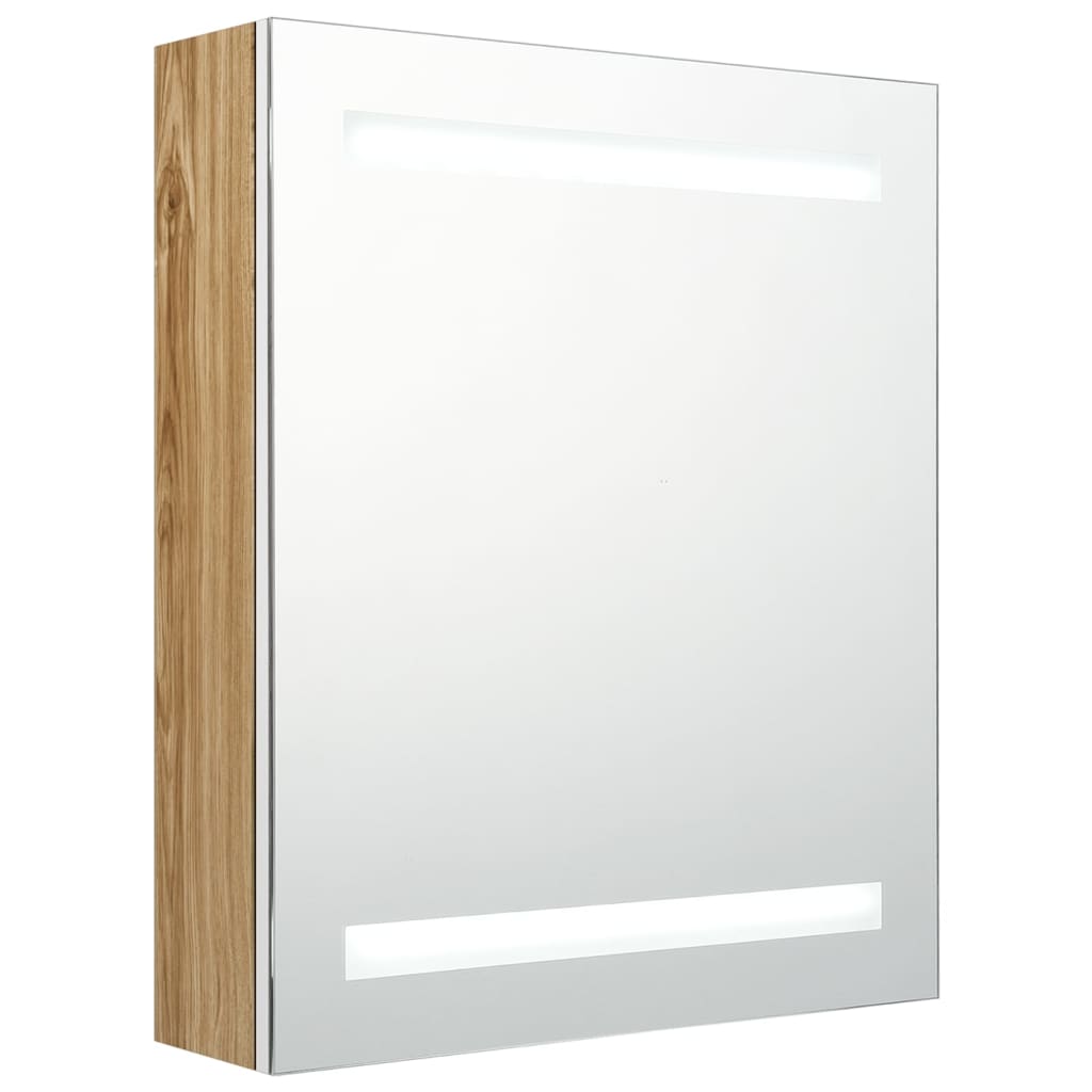 LED vannitoa peegelkapp, valge ja tamm, 50 x 14 x 60 cm