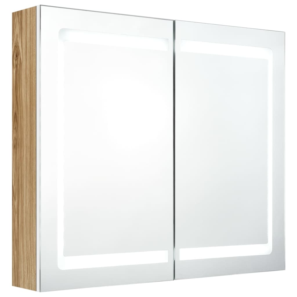 LED vannitoa peegelkapp, valge, tamm, 80 x 12 x 68 cm