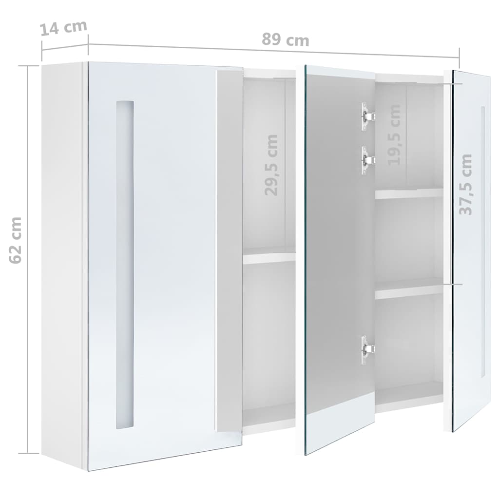 LED vannitoa peegelkapp, 89 x 14 x 62 cm, säravvalge