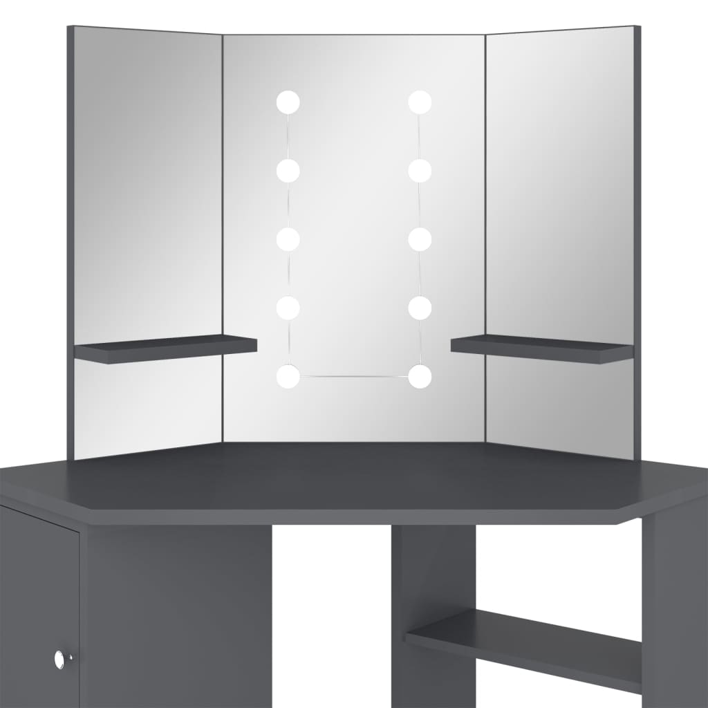 nurga tualettlaud LED-tulega, hall, 111 x 54 x 141,5 cm