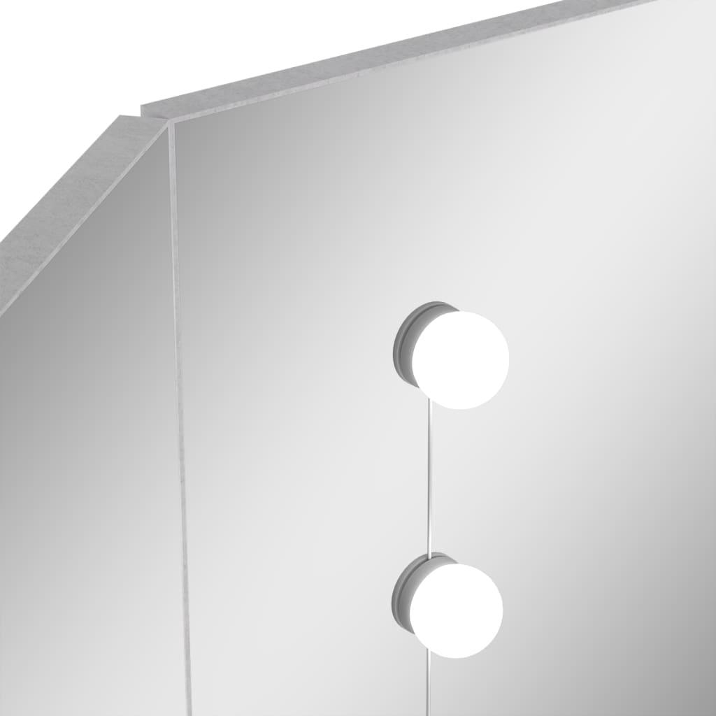 nurga tualettlaud LED-tulega, betoonhall, 111 x 54 x 141,5 cm