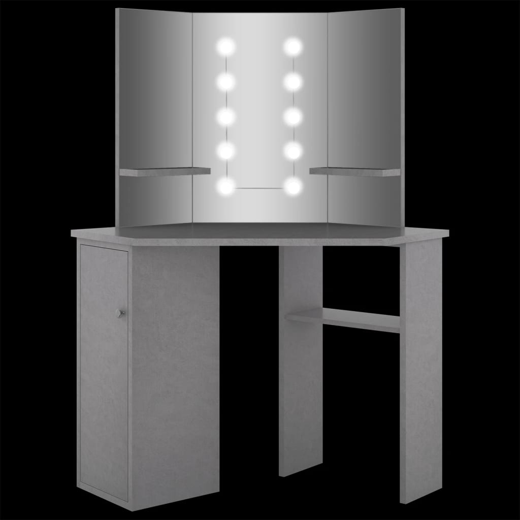 nurga tualettlaud LED-tulega, betoonhall, 111 x 54 x 141,5 cm