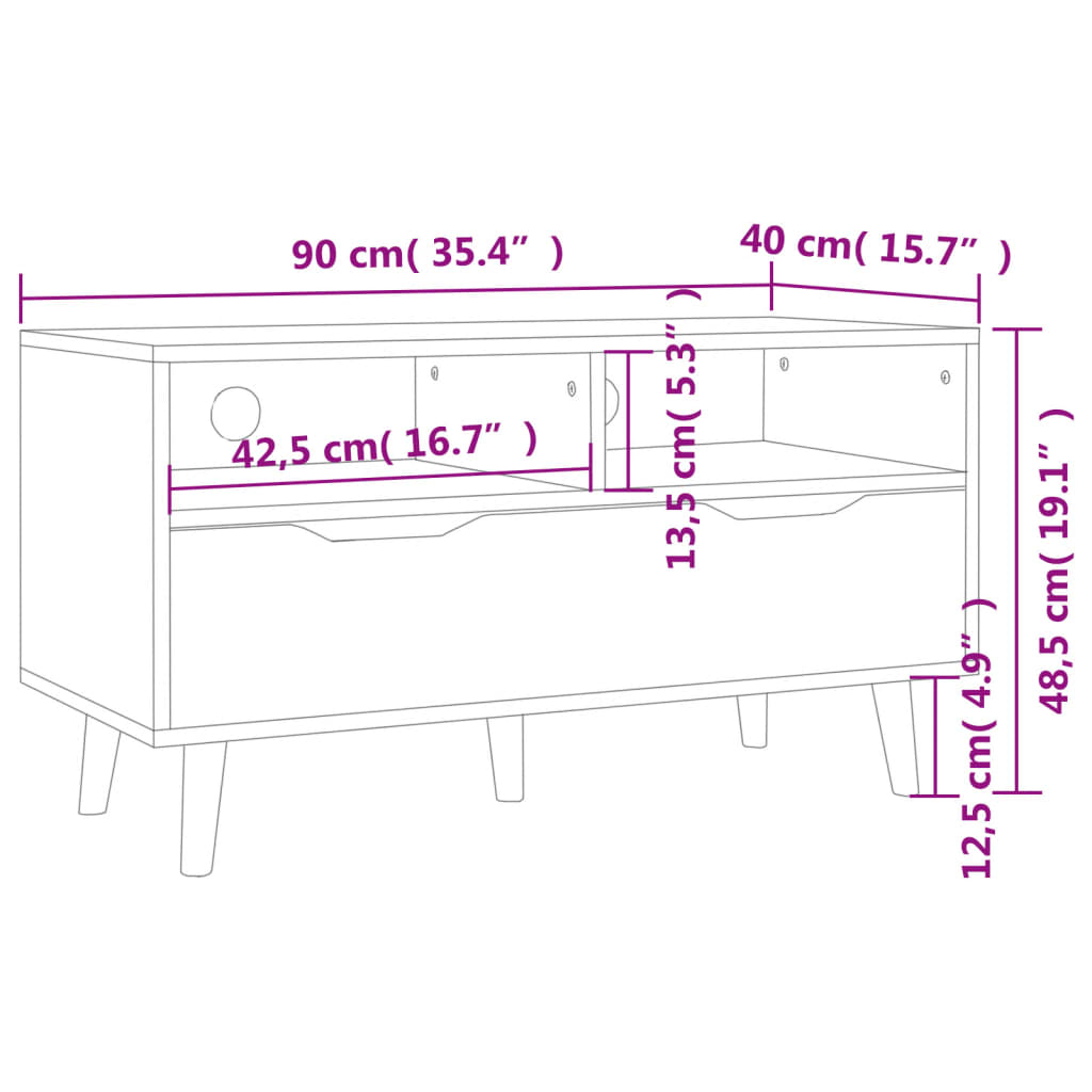 telerikapp suitsutatud tamm, 90 x 40 x 48,5 cm, tehispuit