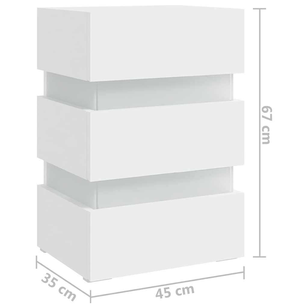 Прикроватная тумбочка со светодиодной подсветкой, белая, 45x35x67 см, искусственное дерево