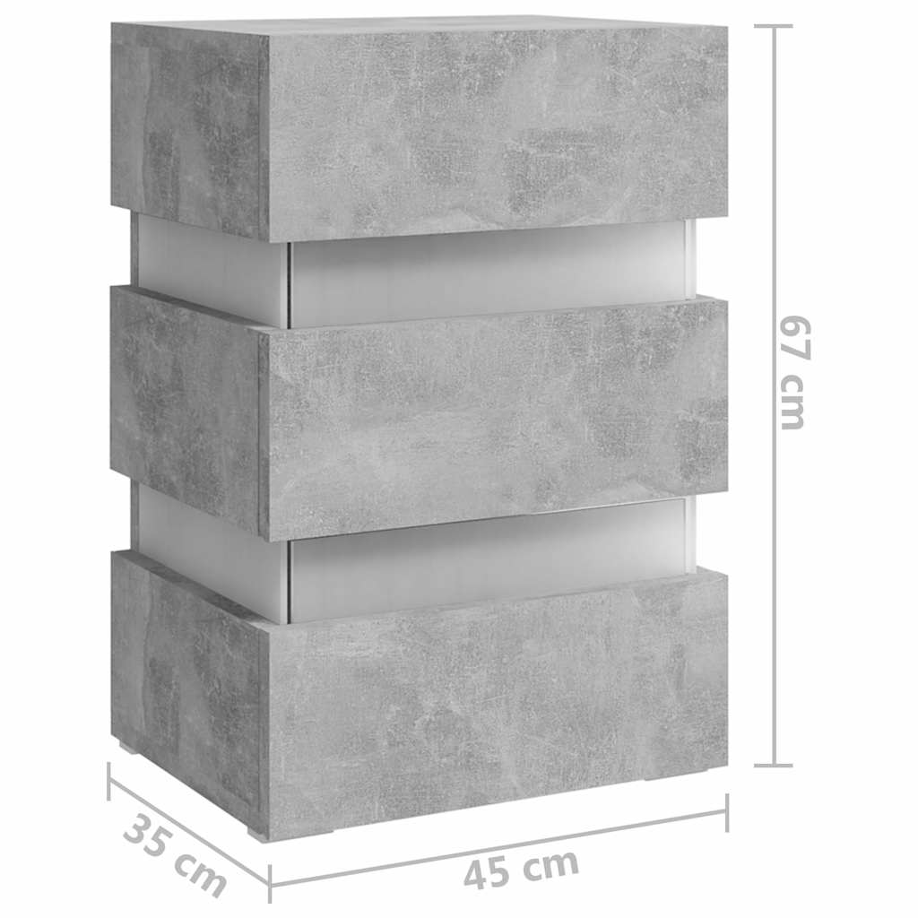 Прикроватная тумбочка со светодиодной подсветкой, бетонно-серый, 45x35x67 см, искусственное дерево