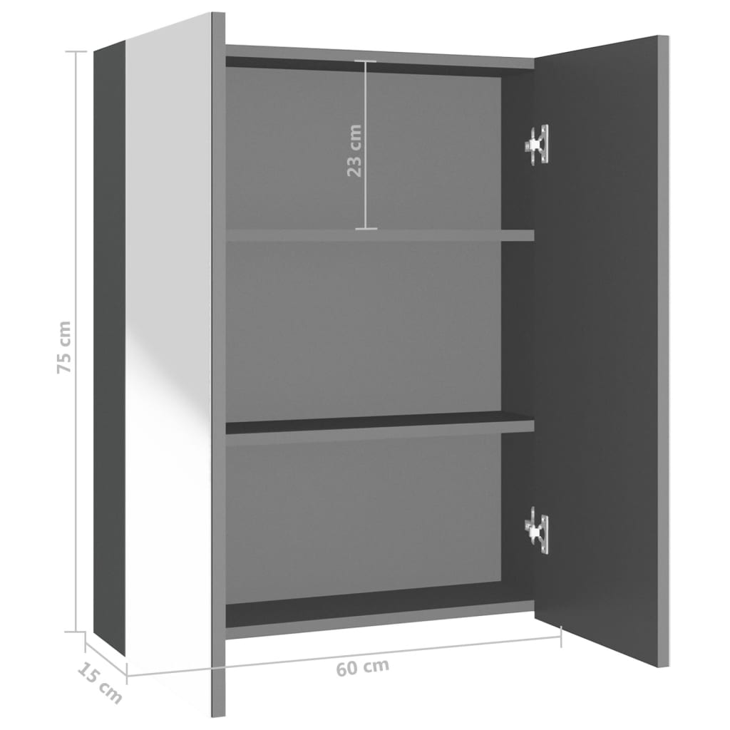 Зеркальный шкафчик для ванной комнаты, 60 x 15 x 75 см, МДФ, антрацит