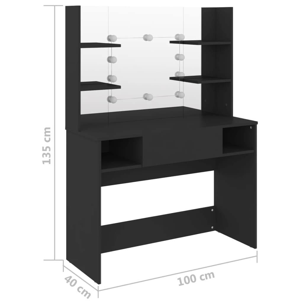 meigilaud LED-tuledega, 100x40x135 cm, MDF-plaat, must