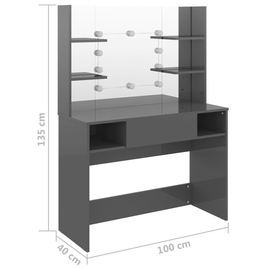 Столик для макияжа со светодиодной подсветкой, 100x40x135 см, светло-серый