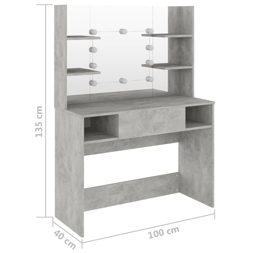 Стол для макияжа со светодиодной подсветкой, 100x40x135 см, МДФ, цвет серый бетон