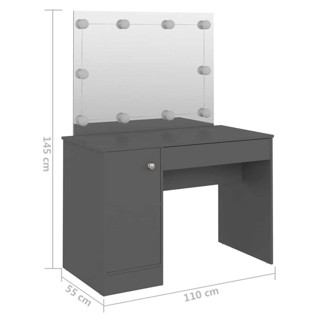 Столик для макияжа со светодиодной подсветкой, 110x55x145 см, МДФ, серый