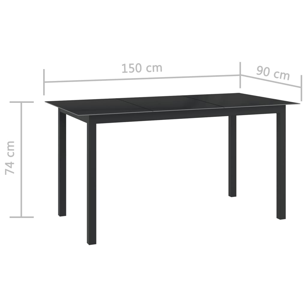 7-osaline aiamööbli komplekt, alumiinium, must