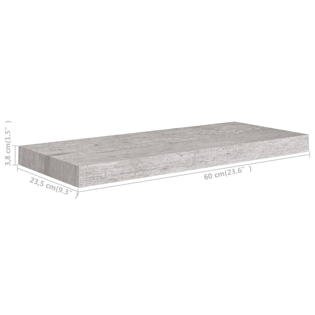 326599 vidaXL seinariiulid, 4 tk, betoonhall, 60 x 23,5 x 3,8 cm MDF