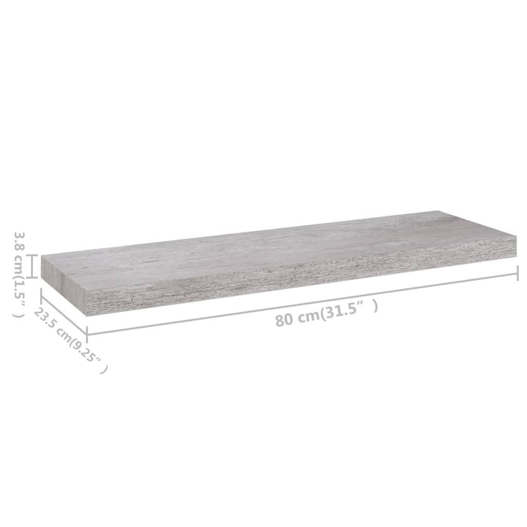 seinariiulid 2 tk, betoonhall, 80 x 23,5 x 3,8 cm MDF