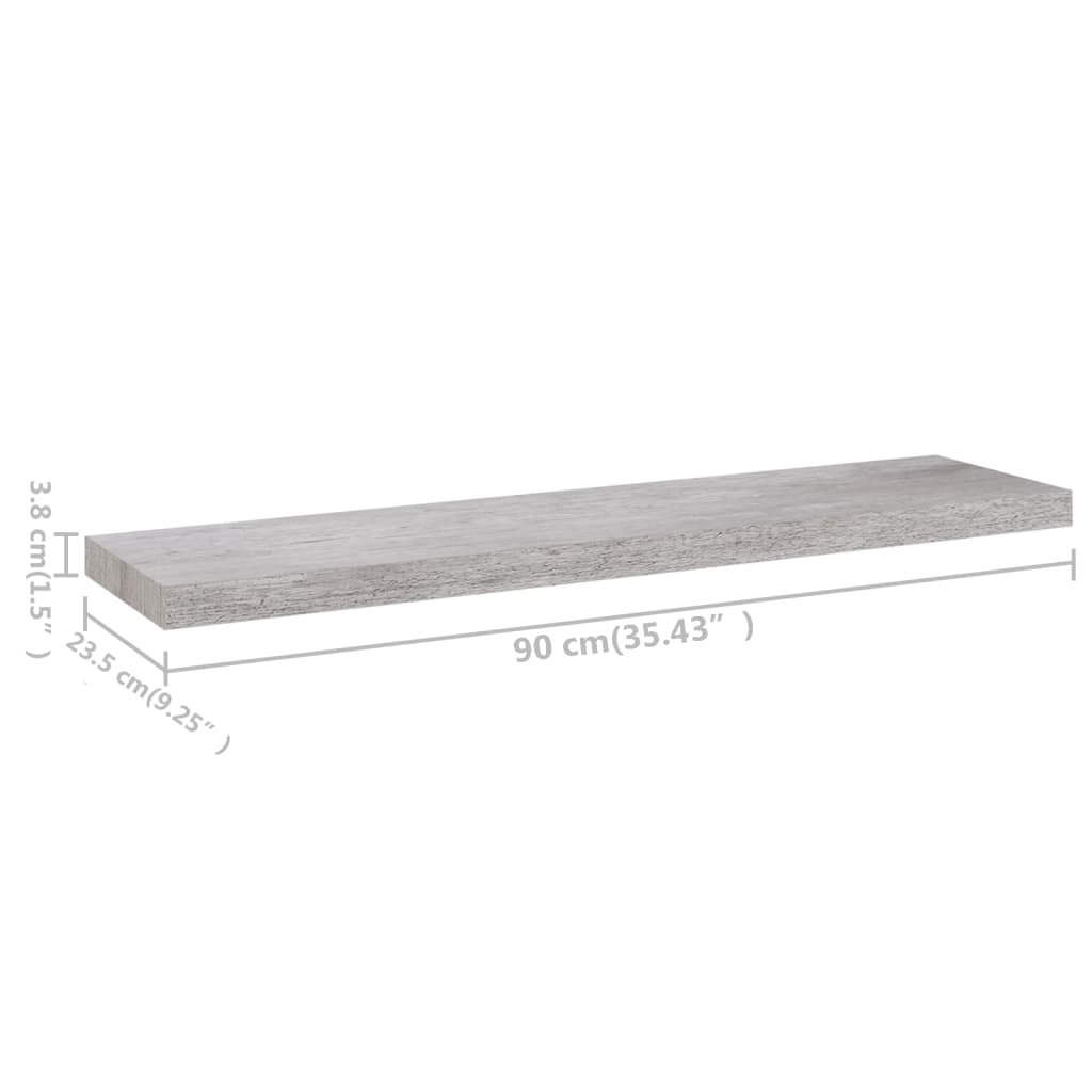 seinariiulid 2 tk, betoonhall, 90 x 23,5 x 3,8 cm MDF