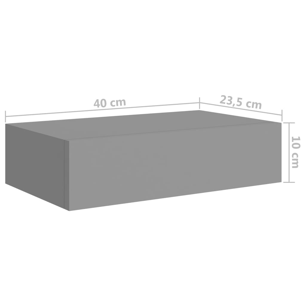 настенная полка с ящиком, серая 40x23,5x10 см МДФ