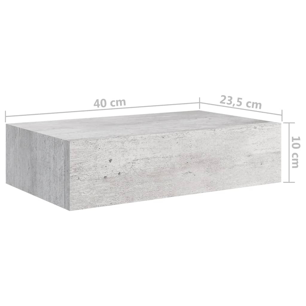 sahtlitega seinariiulid, 2tk, betoonhall, 40 x 23,5 x 10cm MDF