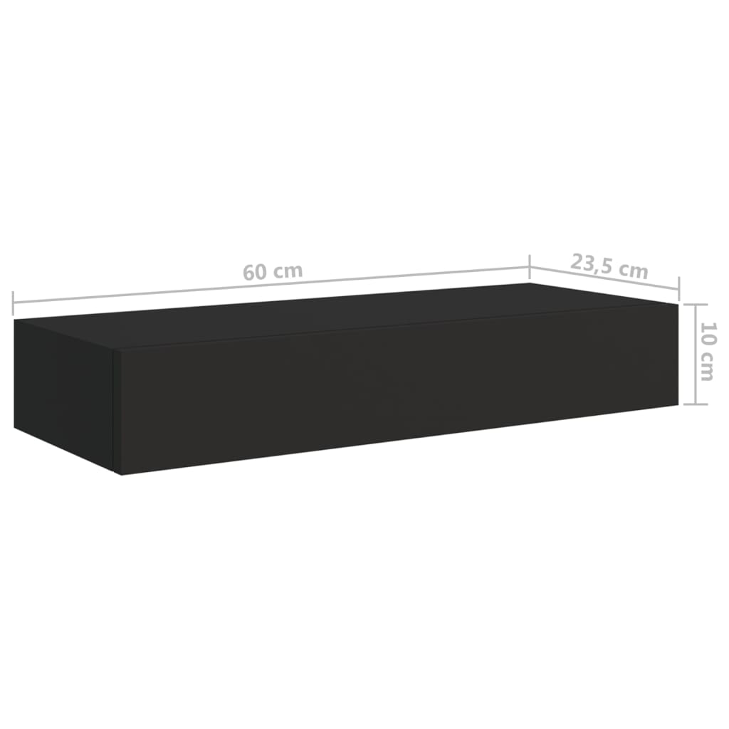 sahtlitega seinariiulid, 2 tk, must, 60 x 23,5 x 10 cm, MDF