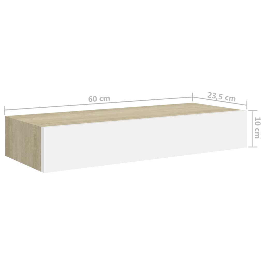 sahtliga seinariiulid, 2 tk, tamm ja valge, 60x23.5x10cm, MDF