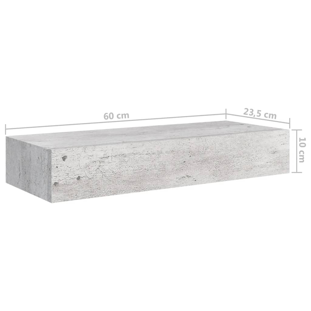 sahtliga seinariiulid, 2 tk, betoonhall, 60x23.5x10cm, MDF