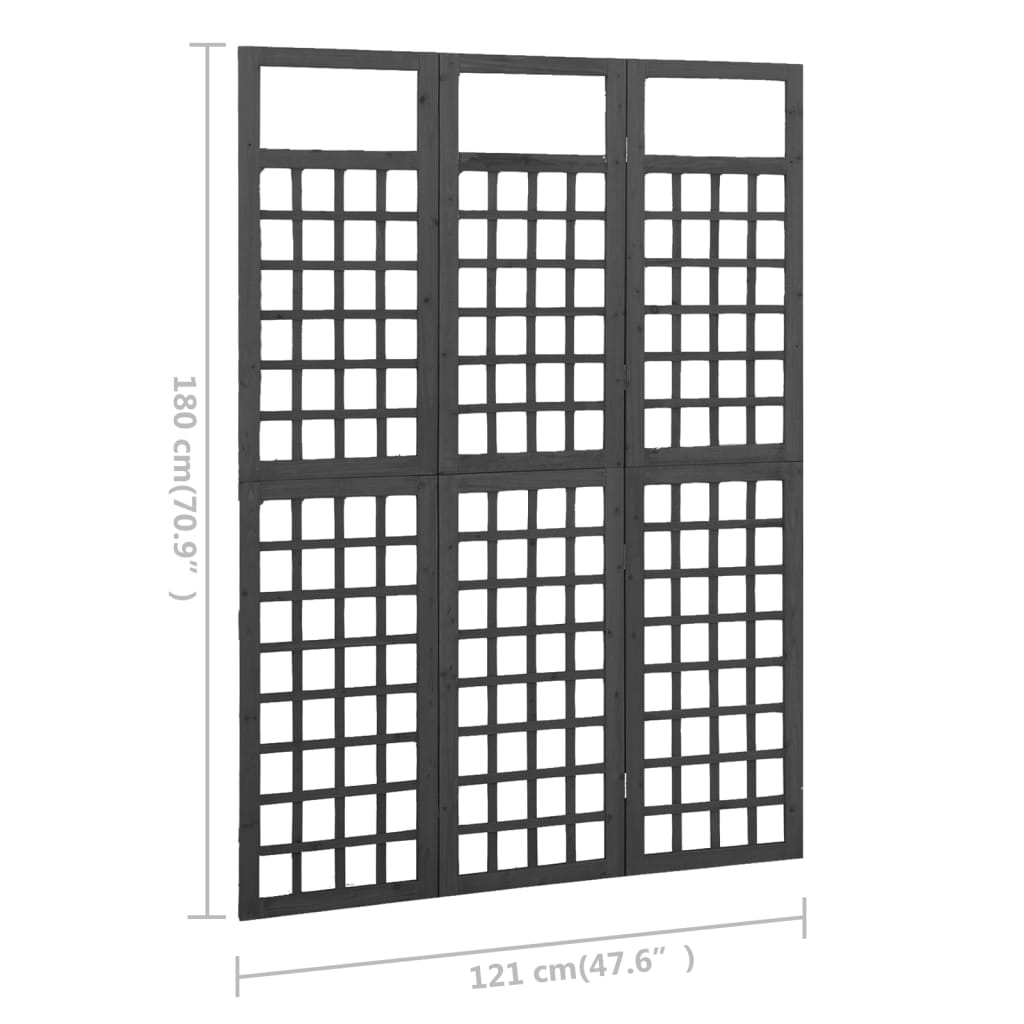 3 paneeliga sirm/ronitaimede alus,must, kuusepuit, 121 x 180 cm