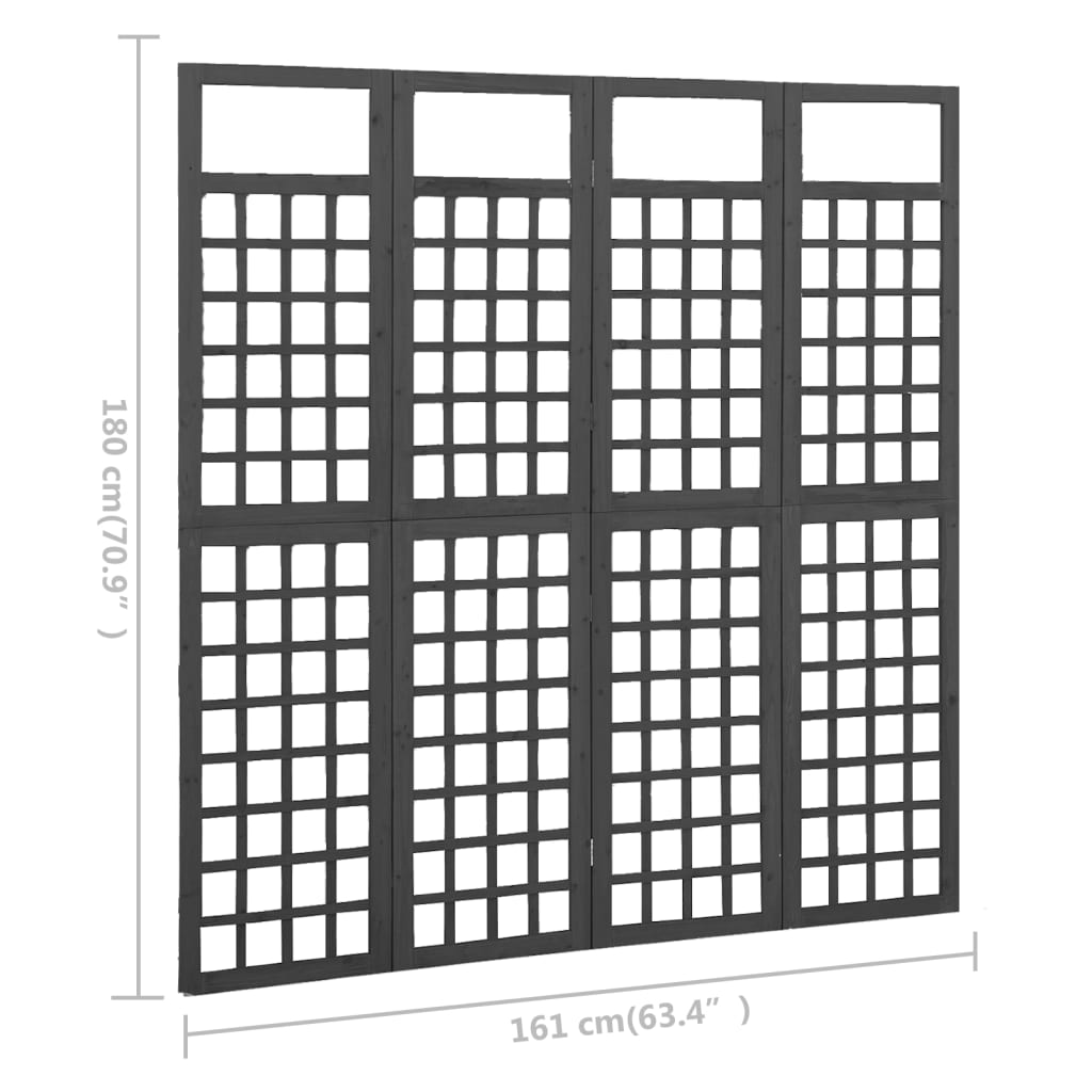 4 paneeliga sirm/ronitaimede alus,must, kuusepuit, 161 x 180 cm