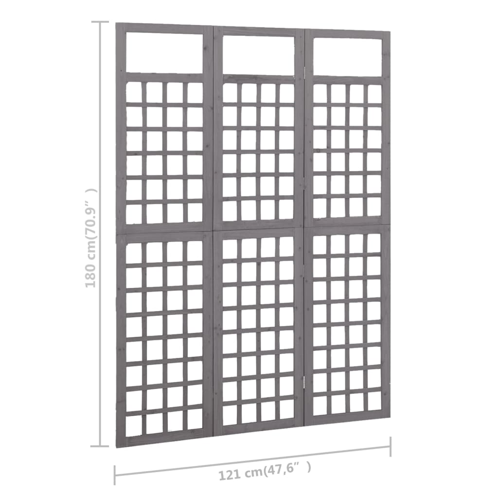 3 paneeliga sirm/ronitaimede alus,hall, kuusepuit, 121 x 180 cm