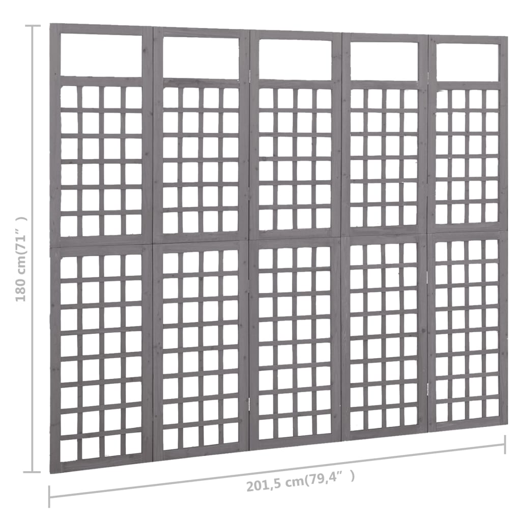 5 paneeliga sirm/ronitaimede alus,hall, kuusepuit, 201,5x180 cm