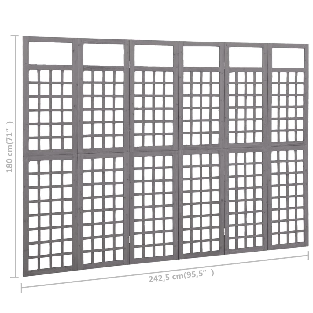 6 paneeliga sirm/ronitaimede alus,hall, kuusepuit, 242,5x180 cm