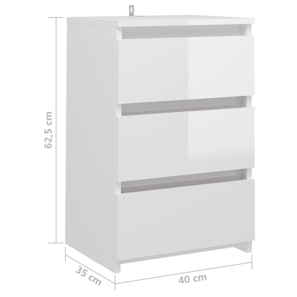 прикроватные тумбочки 2 шт., глянцевые белые, 40x35x62,5 см, искусственное дерево