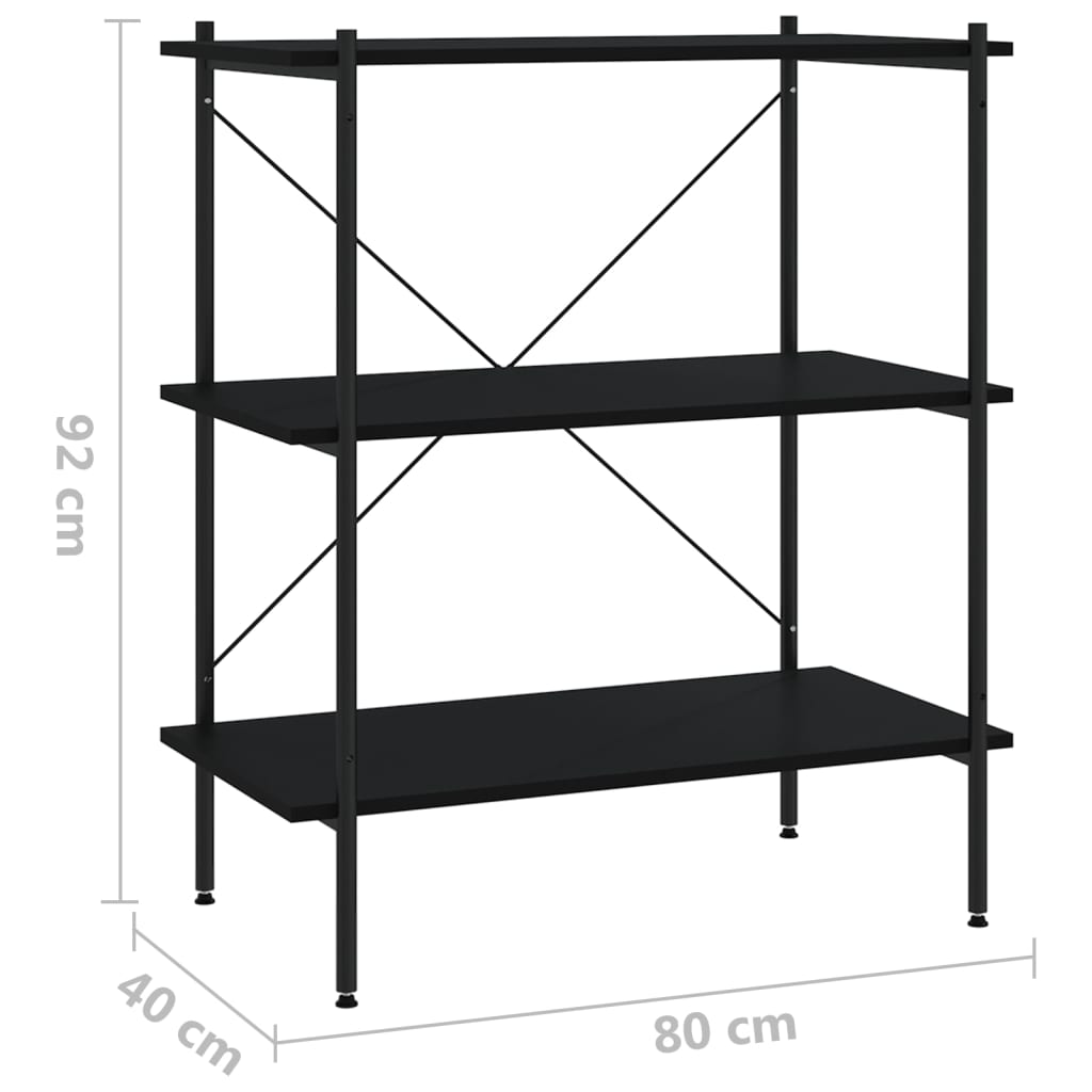 3-tasandiline riiuliosa, must, 80 x 40 x 92 cm