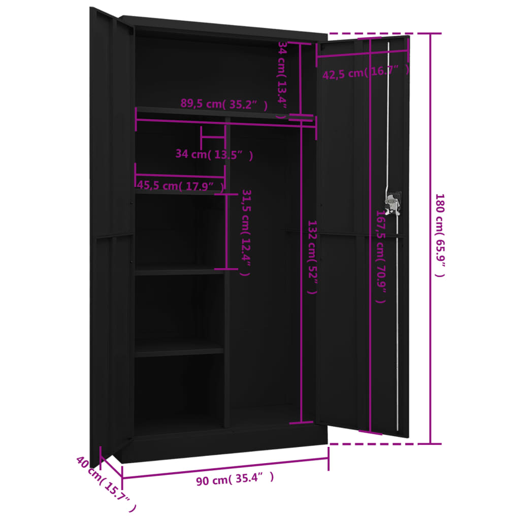 lukustatav hoiukapp, must, 90 x 40 x 180 cm, teras